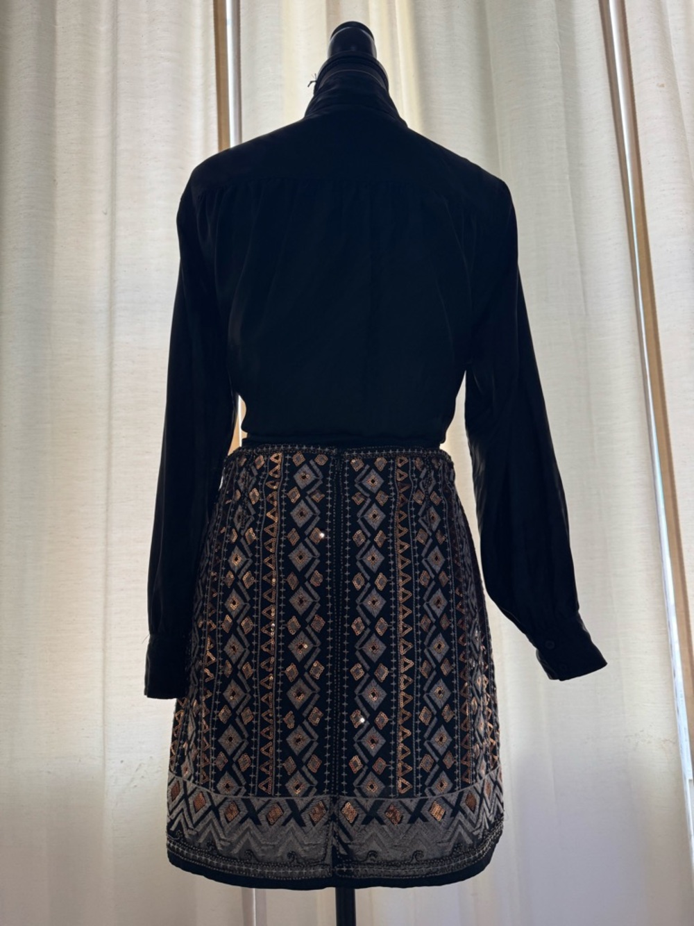 Vici Black Mini Skirt with Gold sequins, small gold beads and Grey Embroidery - Picture 2 of 9
